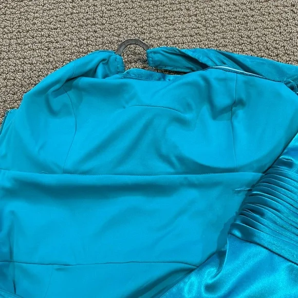 Adrianna Papell Boutique Teal Green Sheath Dress size 14 One Shoulder Satin - Picture 8 of 16